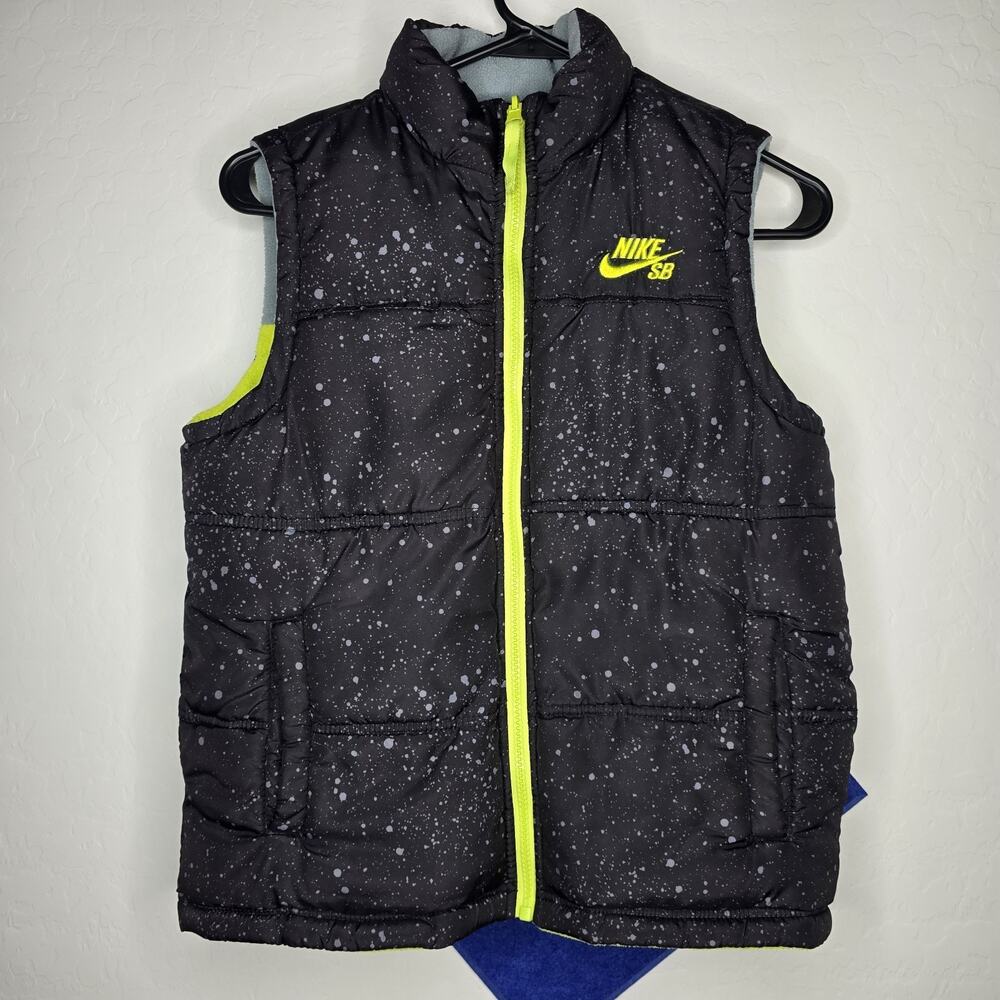 Nike SB Reversible Fleece Puffer Vest Youth Large Gray Volt Full Zip Skate